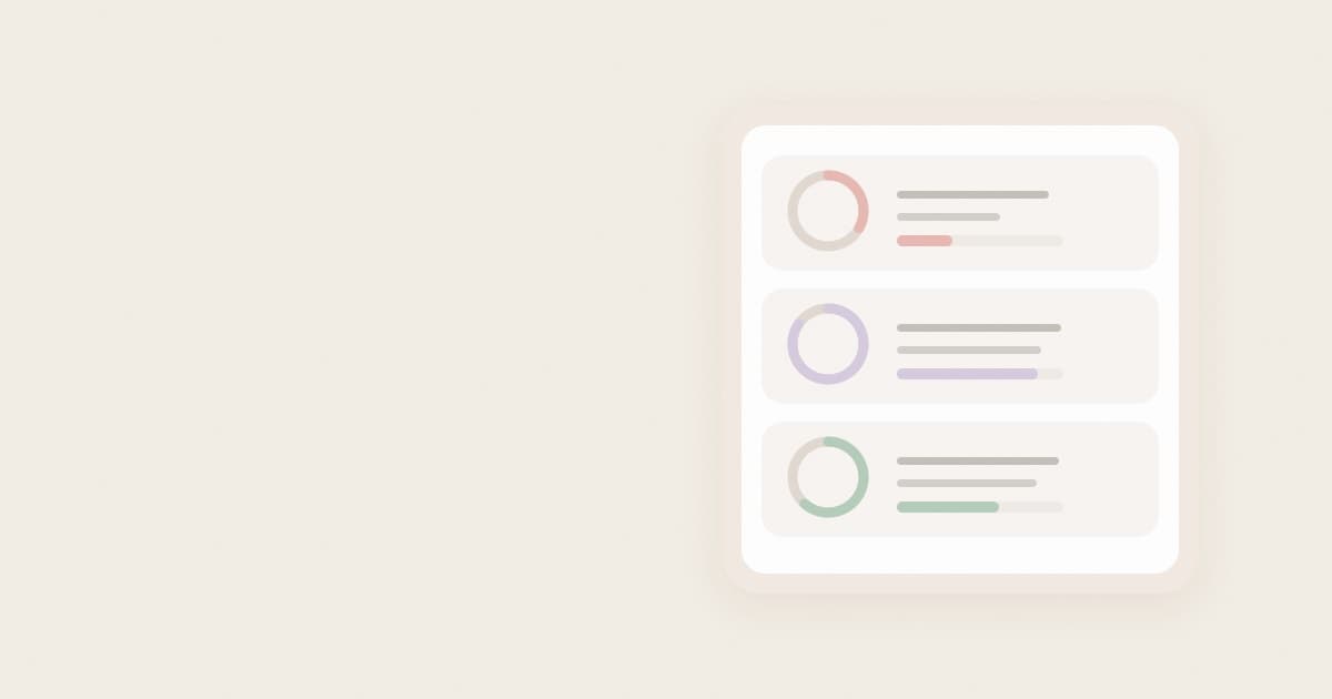 A planner card with three goals, each shown as a circular progress ring with a progress bar beside it.