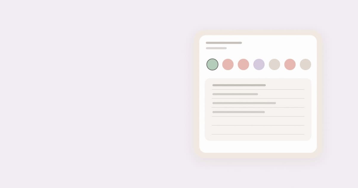 White planner card on a soft lilac background, with a row of pastel mood circles above a lined page.