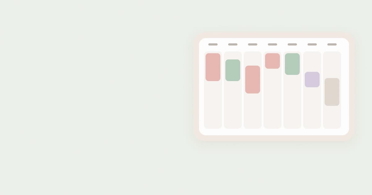 A weekly planner with seven day columns and a few colored blocks scheduled across the week.