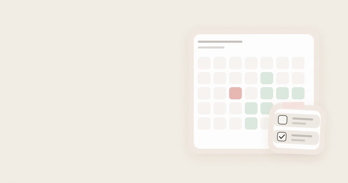 A month calendar with a few highlighted days and a small checklist note pinned to its corner.